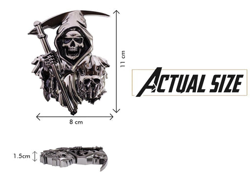 3D Grim Reaper Decal for any Flat Surface - Chrome Black Car Decals Skull Emblem