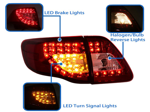 For 2009-2010 Toyota Corolla Altis LED Tail Light Brake Turn Signal - Red/Clear