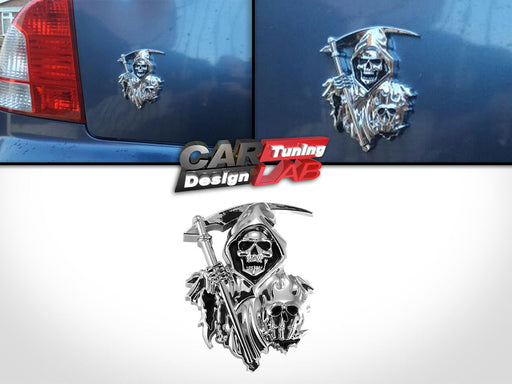 3D Grim Reaper Decal for Any Flat Surface - Chrome Car Decals - Truck or Car Stickers That Feature Custom Chrome Decal of Grim Reaper Skull