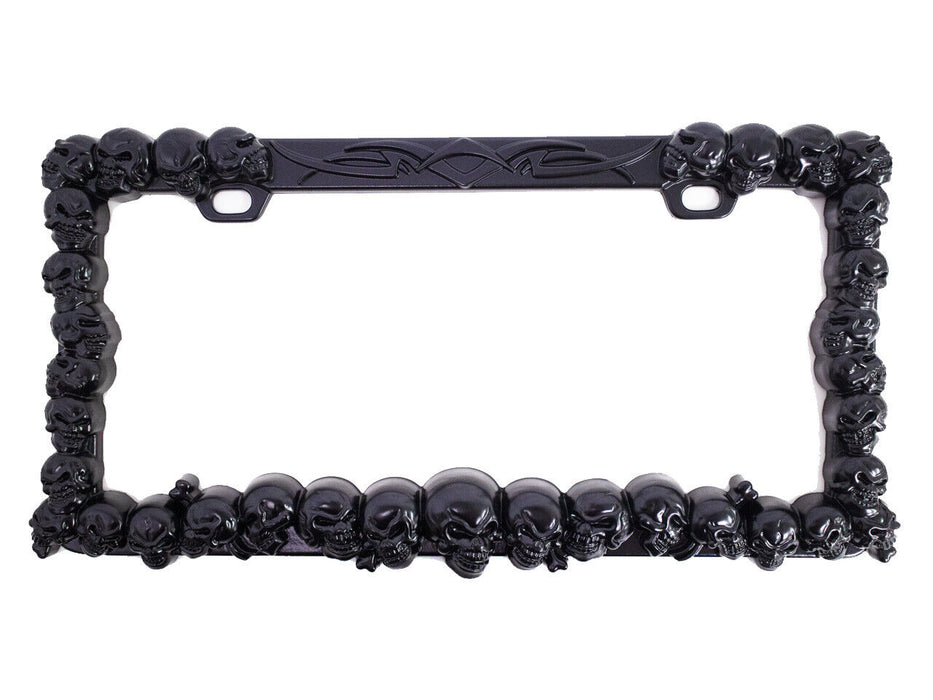 3D Custom Chrome Metal Aluminum Skull License Plate Frame USA Type Black