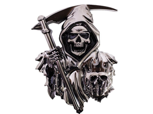 3D Grim Reaper Decal for any Flat Surface - Chrome Black Car Decals Skull Emblem