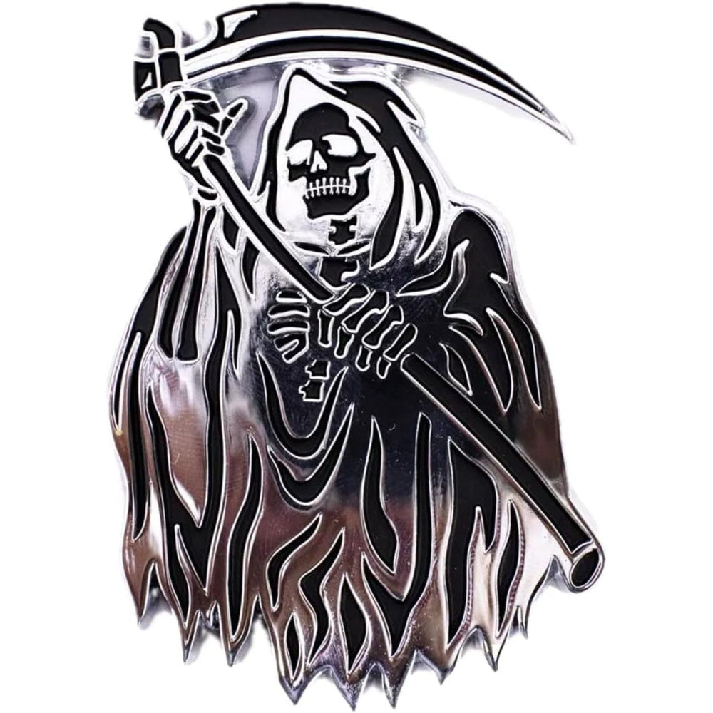 3D Grim Reaper Chrome Skull Decal – Universal Metal Badge (CarLab)