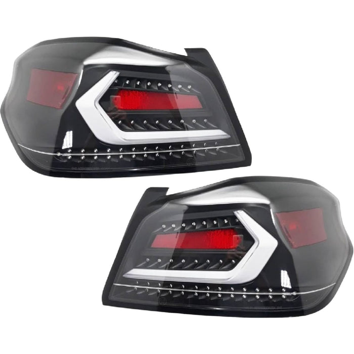 LED Tail Lights with Sequential Indicator (White Bar / Matte Black Housing) – For Subaru WRX / STI (2015–2021)