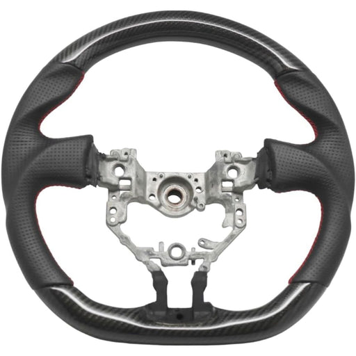 Carbon Fiber Steering Wheel – For 2012–2016 Scion FR-S / Subaru BRZ / Toyota GT86 (Perforated Leather, Red Stitching, Red Stripe)