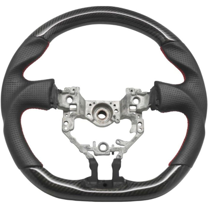 Carbon Fiber Steering Wheel – For 2012–2016 Scion FR-S / Subaru BRZ / Toyota GT86 (Perforated Leather, Red Stitching, Red Stripe)