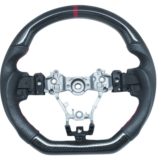 Carbon Fiber Steering Wheel Leather Red Stripe/Red Stitching Compatible With 2015-2021 WRX STI VA