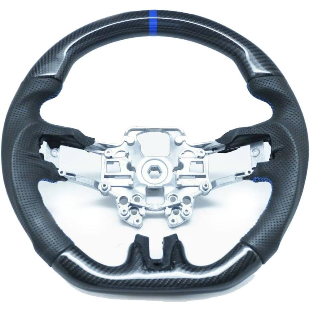 Carbon Fiber D-Type Steering Wheel with Blue Stitching & Blue Stripe Compatible with 2018-2022 Ford Mustang