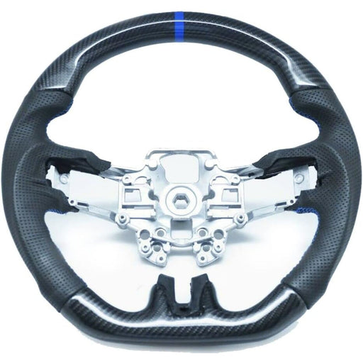 Carbon Fiber D-Type Steering Wheel with Blue Stitching & Blue Stripe Compatible with 2018-2022 Ford Mustang
