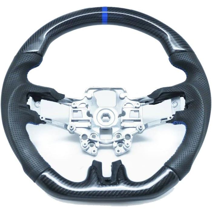 Carbon Fiber D-Type Steering Wheel with Blue Stitching & Blue Stripe Compatible with 2018-2022 Ford Mustang