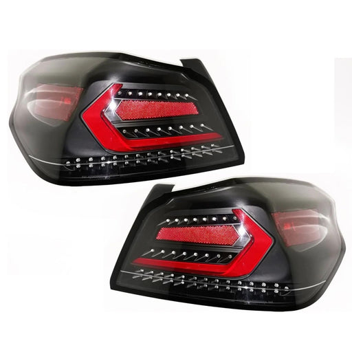 LED Tail Lights with Sequential Indicator (Red Bar / Black Housing) – For Subaru WRX / STI (2015–2021)