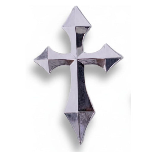 3D Pointed Cross Chrome Silver Emblem Decal – Universal Fit for Cars, Trucks & Motorcycles