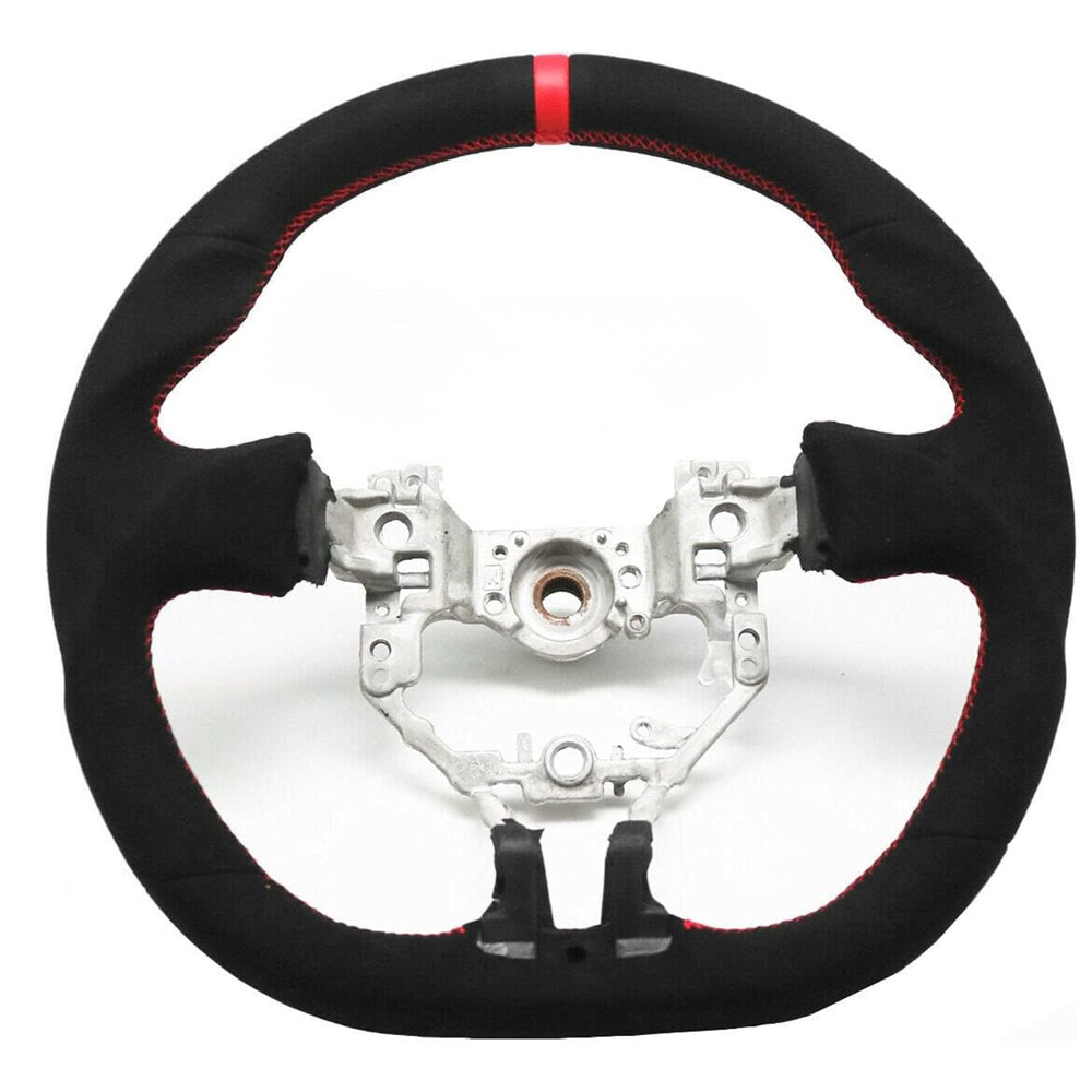 Suede Steering Wheel Compatible With 2012-2016 Subaru BRZ Scion FR-S GT86 Mk1 – Alcantara Red Stitching & Red Stripe