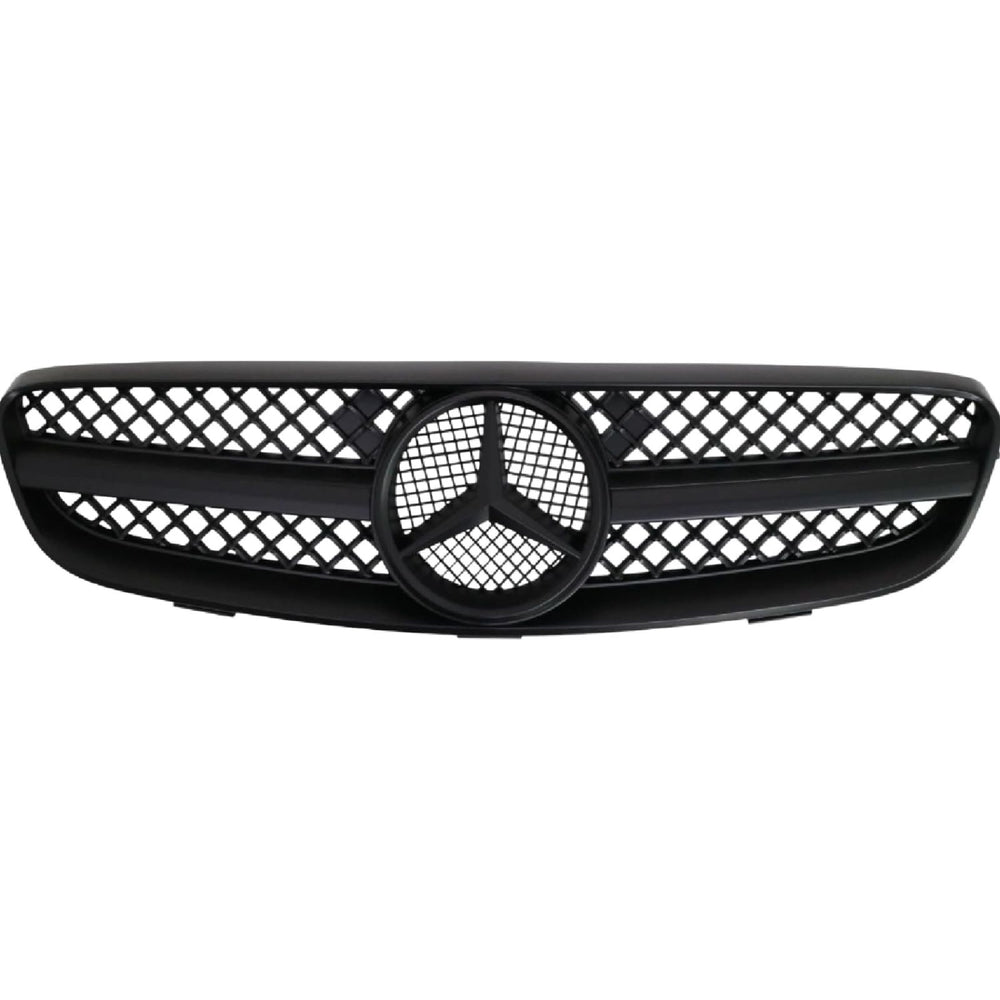Matte Black Front Grille – 3-Fin Sport Style for Mercedes-Benz W209 CLK (2003–2006)