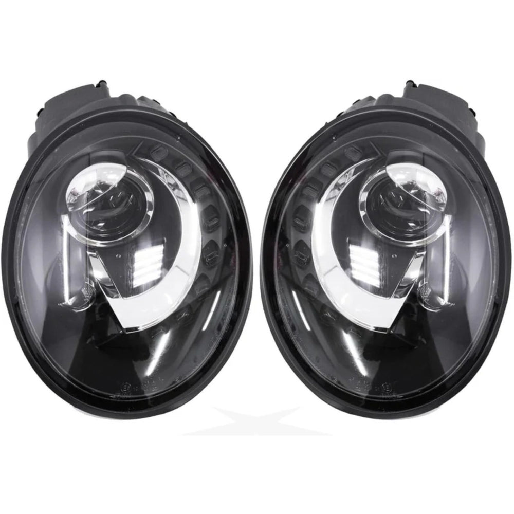 LED Projector Headlights w/ High &  Low Beam – Black Housing for Volkswagen Beetle (1998–2005)
