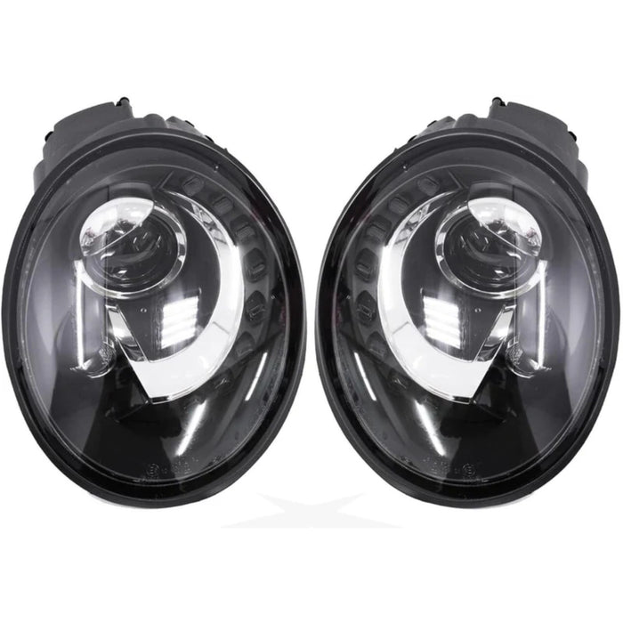 LED Projector Headlights w/ High &  Low Beam – Black Housing for Volkswagen Beetle (1998–2005)