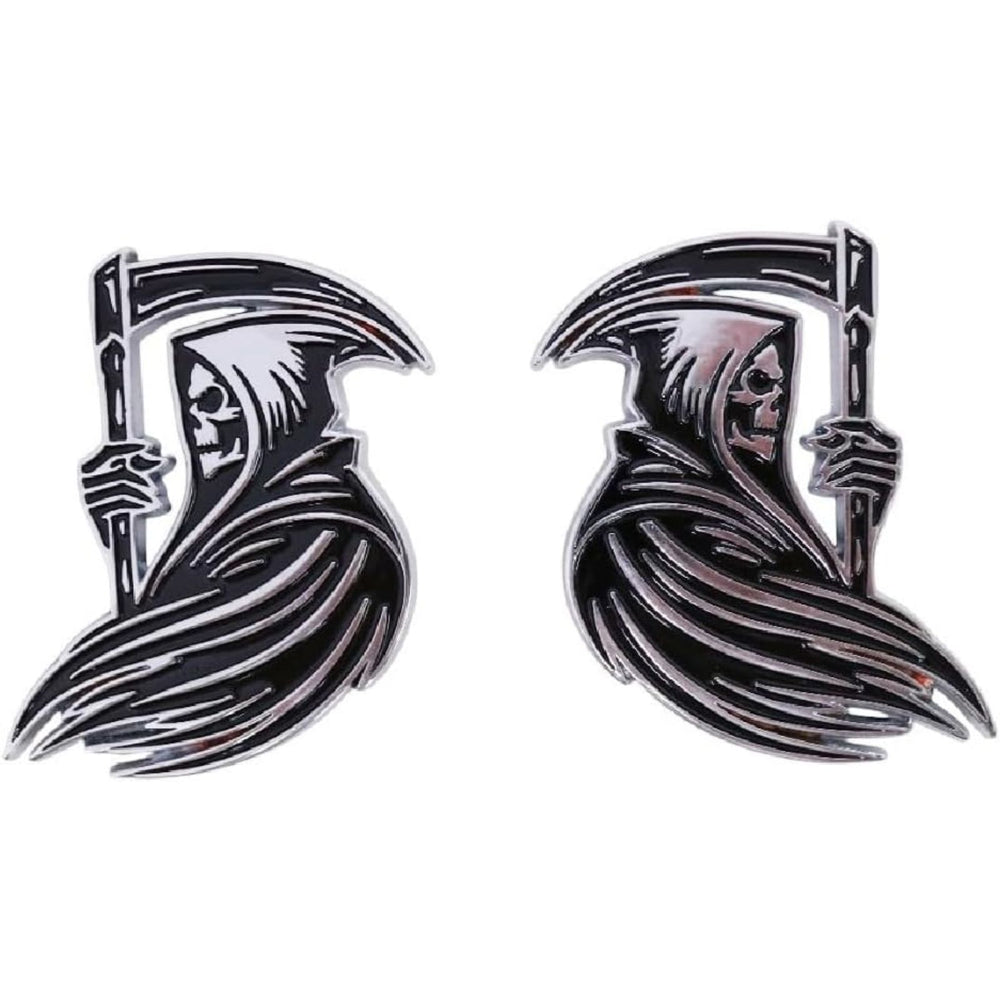 Grim Skull Zinc Alloy Car Emblem Pair – 3D Metal Badge Left & Right Set, Gothic Biker Style