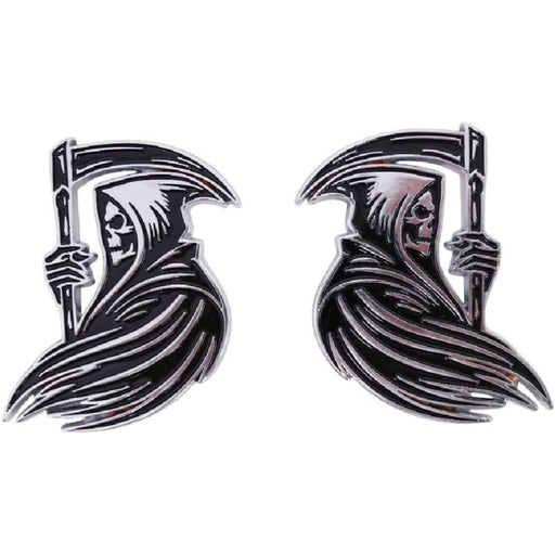 Grim Skull Zinc Alloy Car Emblem Pair – 3D Metal Badge Left & Right Set, Gothic Biker Style