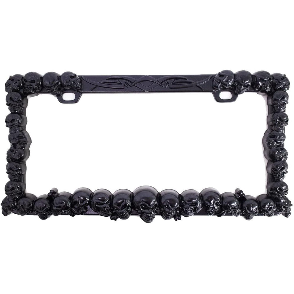 3D Chrome Skull License Plate Frame (Black, USA Size)
