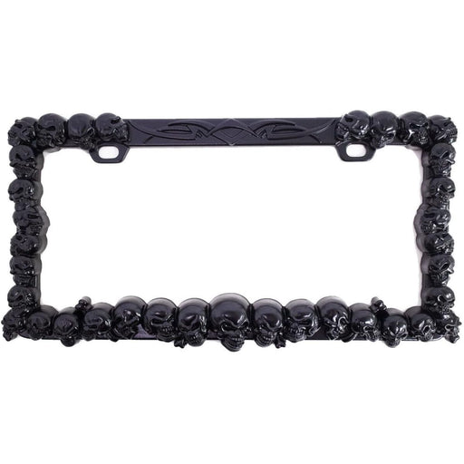 3D Chrome Skull License Plate Frame (Black, USA Size)