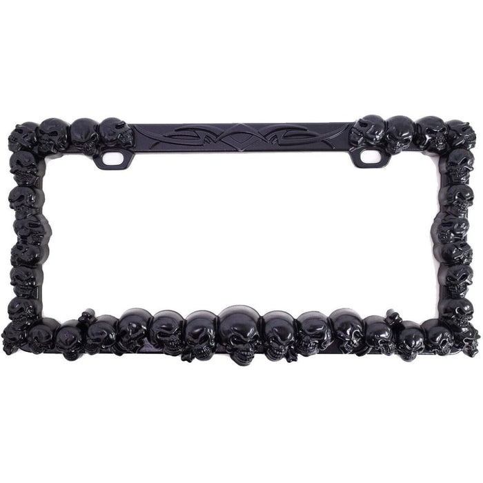 3D Chrome Skull License Plate Frame (Black, USA Size)