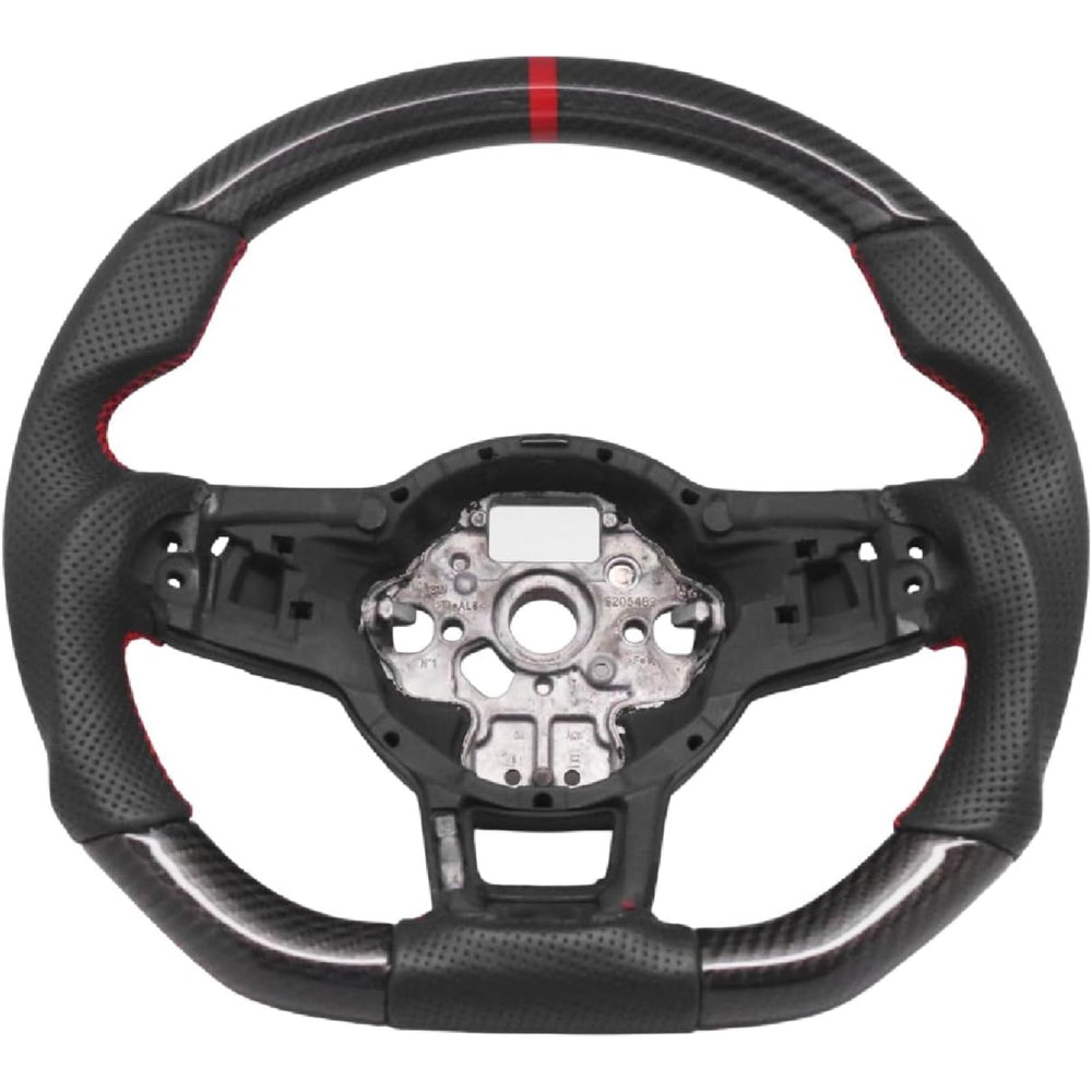 Carbon Fiber Steering Wheel – For Volkswagen Golf GTI Mk7 / Mk7.5 (2013–2020) Perforated Leather, Red Stitch &amp; Red Stripe