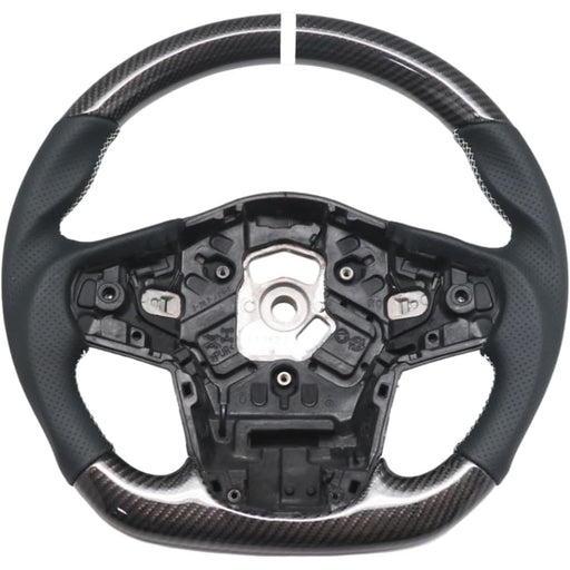 Carbon Fiber & Perforated Leather Steering Wheel – White Stitching for Toyota Supra (2020–2026)