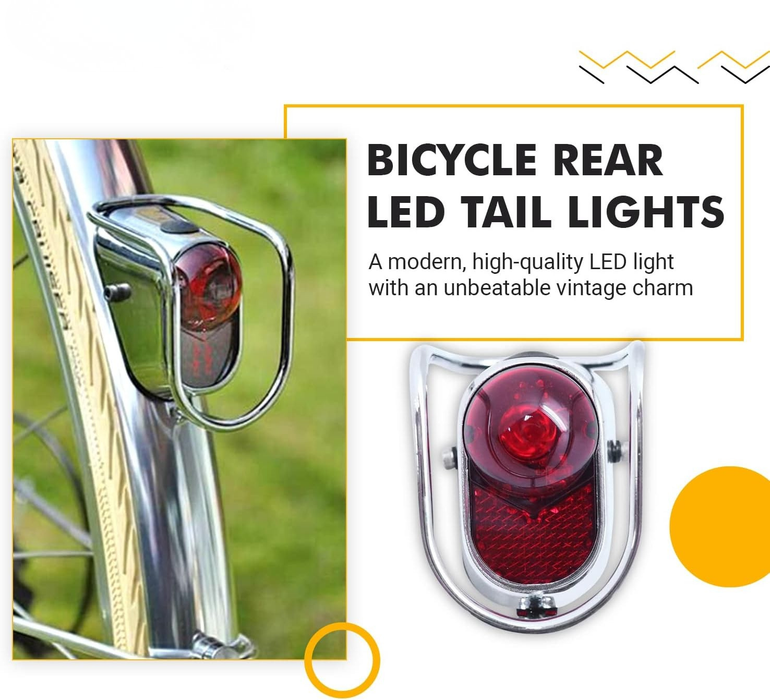 Vintage LED Bike Tail Light – Chrome Rear Safety Lamp LM-002