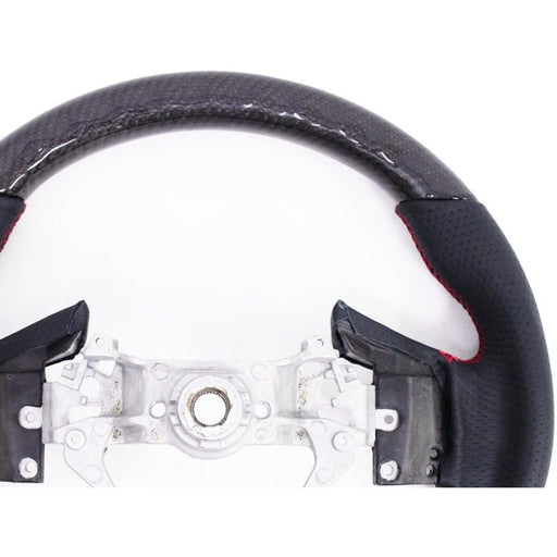 Carbon Fiber & Perforated Leather Steering Wheel – Red Stitching for Subaru Forester, Crosstrek, Outback & Legacy (2015–2018)