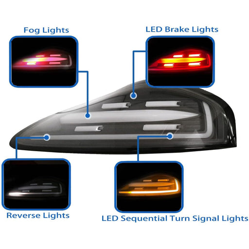 LED Tail Lights with Sequential Amber Signals for Porsche Boxster 986 (1997–2004) White Bar / Black Housing