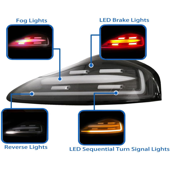 LED Tail Lights with Sequential Amber Signals for Porsche Boxster 986 (1997–2004) White Bar / Black Housing