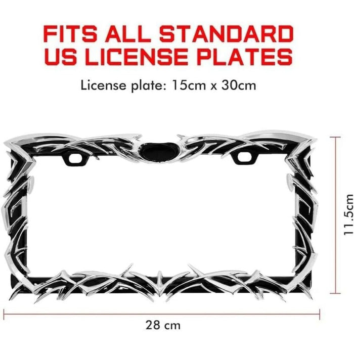 Tribal Flames Chrome License Plate Frame – 3D Metal US Size