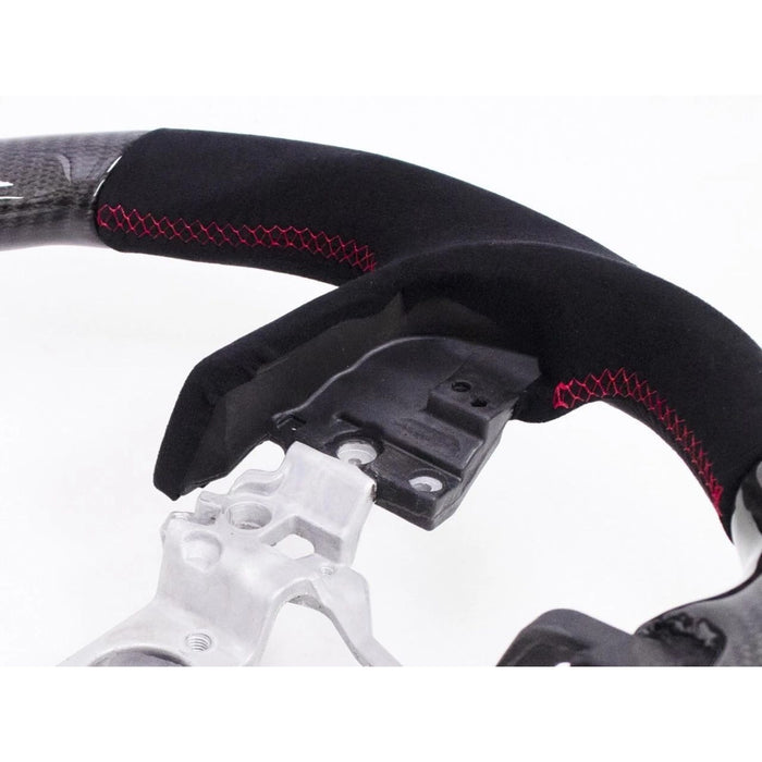 Carbon Fiber & Alcantara Steering Wheel – Red Stitching for Subaru Forester, Crosstrek, Outback & Legacy (2015–2018)