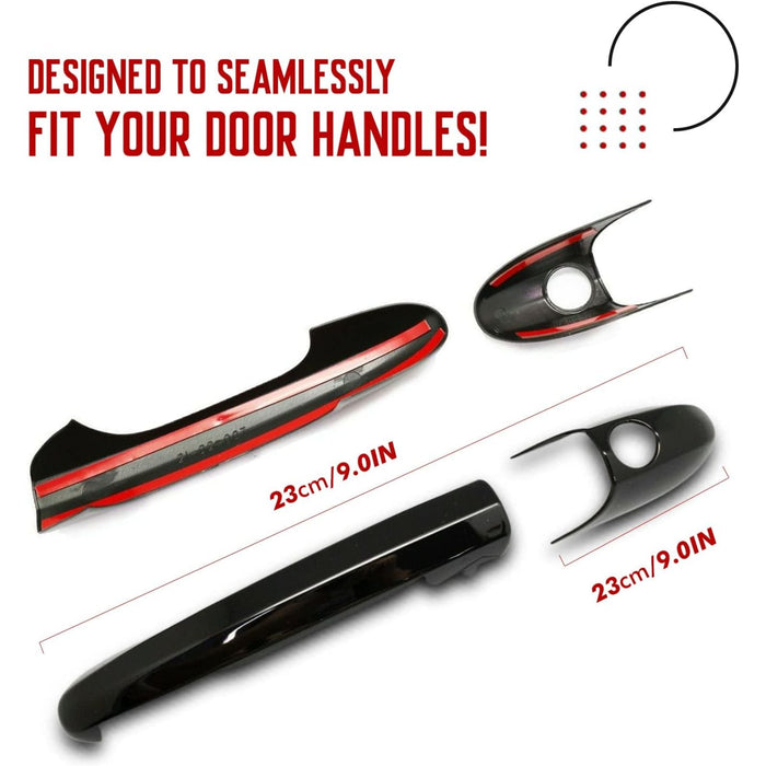 Door Handle Cover Trim Set of 4 Compatible with 2007-2021 Fiat 500 / 500C / Abarth - Gloss Black