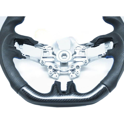 Carbon Fiber D-Type Steering Wheel with Blue Stitching & Blue Stripe Compatible with 2018-2022 Ford Mustang