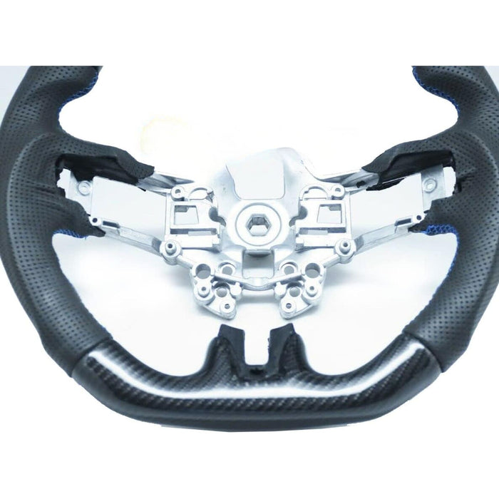 Carbon Fiber D-Type Steering Wheel with Blue Stitching & Blue Stripe Compatible with 2018-2022 Ford Mustang