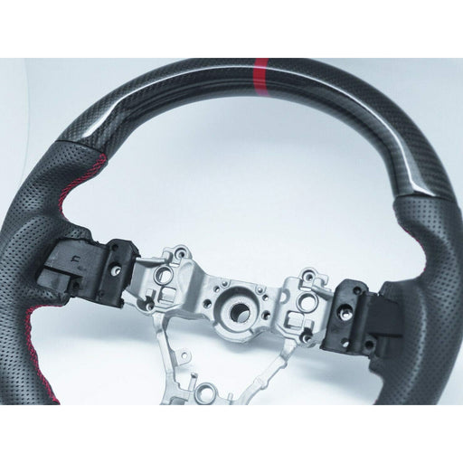 Carbon Fiber Steering Wheel Leather Red Stripe/Red Stitching Compatible With 2015-2021 WRX STI VA