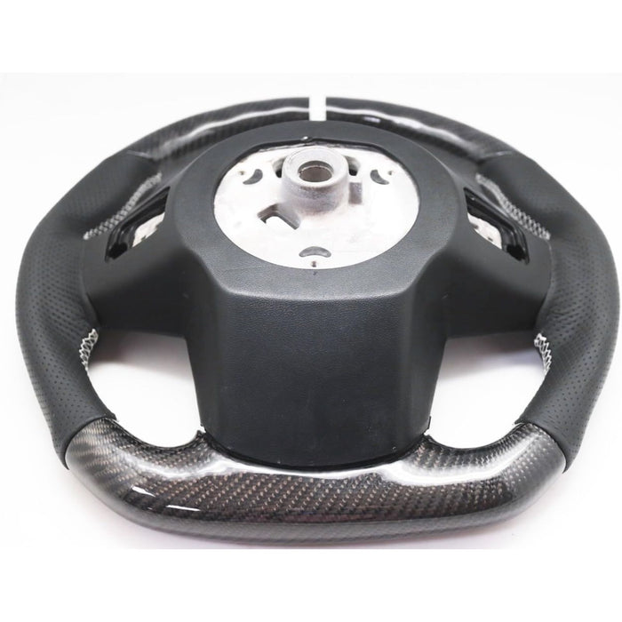 Carbon Fiber & Perforated Leather Steering Wheel – White Stitching for Toyota Supra (2020–2026)
