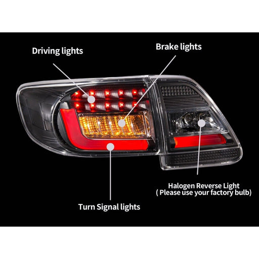 L-Shape LED Tail Lights for Toyota Corolla Altis (2011–2013) Black Housing / White Bar