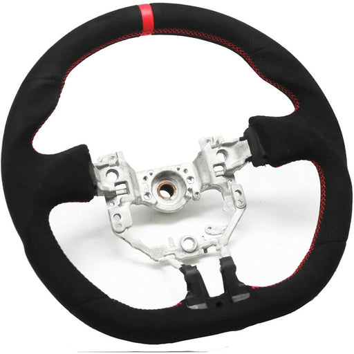Suede Steering Wheel Compatible With 2012-2016 Subaru BRZ Scion FR-S GT86 Mk1 – Alcantara Red Stitching & Red Stripe