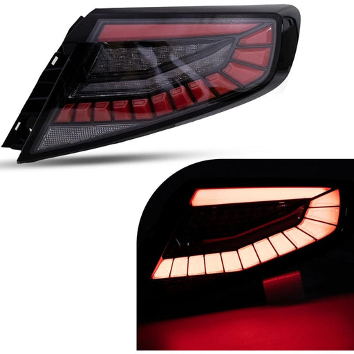 LED Tail Lights with Sequential Indicator & Startup Animation (Red Bar / Black Housing) – For Subaru WRX VB (2022–Up)