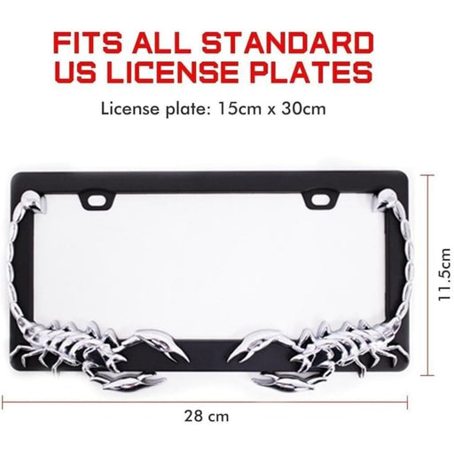 3D Chrome Scorpion License Plate Frame Black for Cars and Trucks