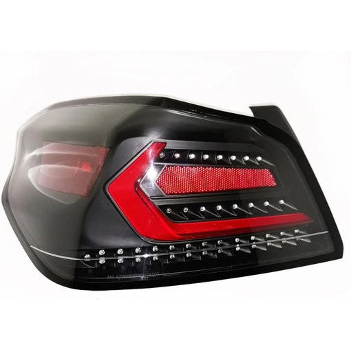 LED Tail Lights with Sequential Indicator (Red Bar / Black Housing) – For Subaru WRX / STI (2015–2021)