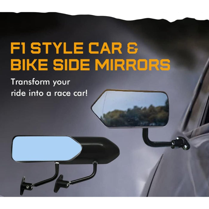 F1 Style Black Gloss Side View Mirrors Universal Fit (2-Piece Set)