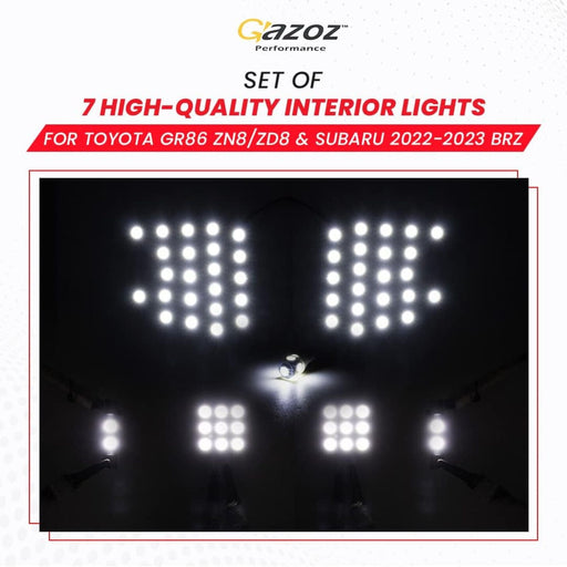 Super Bright Xenon White LED Interior Light Kit (7-Piece) for Toyota GR86 / Subaru BRZ 2022–2023