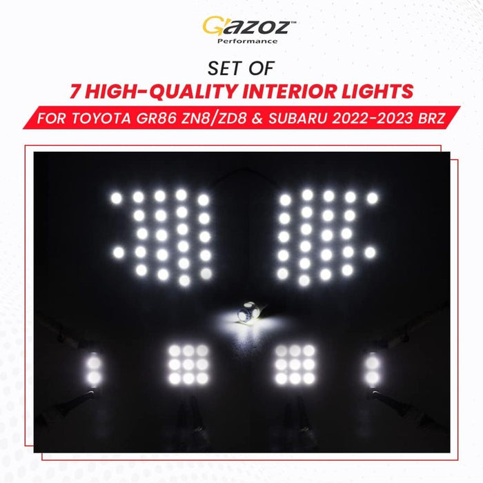Super Bright Xenon White LED Interior Light Kit (7-Piece) for Toyota GR86 / Subaru BRZ 2022–2023