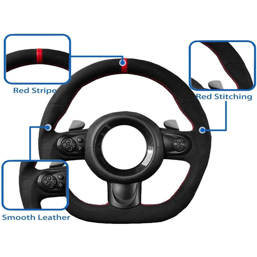 Full Suede Steering Wheel Red Stitching for Mini Cooper R55 R56 R58 R59 S 2007–2013