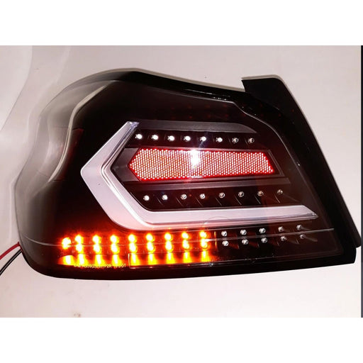 LED Tail Lights with Sequential Indicator (White Bar / Matte Black Housing) – For Subaru WRX / STI (2015–2021)