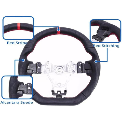 Black Perforated Leather Steering Wheel with 12 O’Clock Stripe – 2015–2021 Subaru WRX STI VA