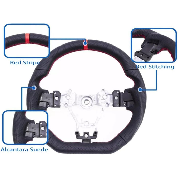 Black Perforated Leather Steering Wheel with 12 O’Clock Stripe – 2015–2021 Subaru WRX STI VA