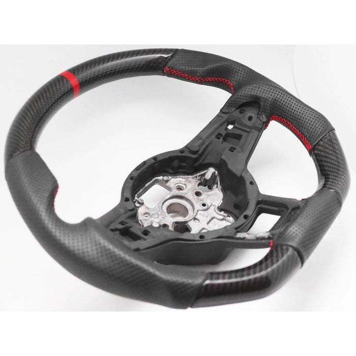 Carbon Fiber Steering Wheel – For Volkswagen Golf GTI Mk7 / Mk7.5 (2013–2020) Perforated Leather, Red Stitch &amp; Red Stripe